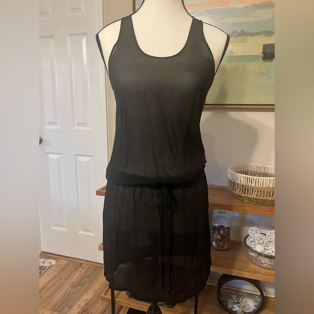 LACAUSA Black Sheer Drawstring Tank Cover-up Dress XS Style LA11106 – Made in LA